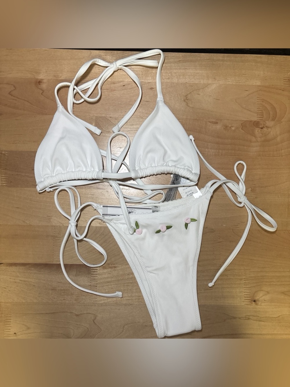 Victoria's Secret pink by Frankies Bikinis white floral ribbed bikini set